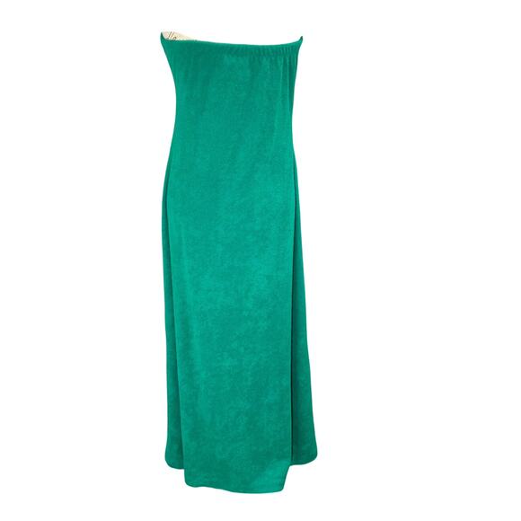 Vintage Retro 70s Green Terry Cloth Button Strapless Tubetop Coverup Dress Small - Picture 6 of 11